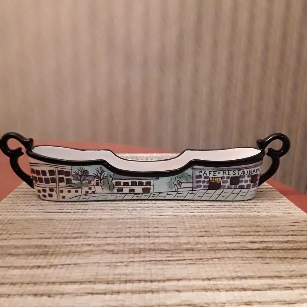 Milson & Louis Cracker Baguette Server Holder Hand Painted Ceramic